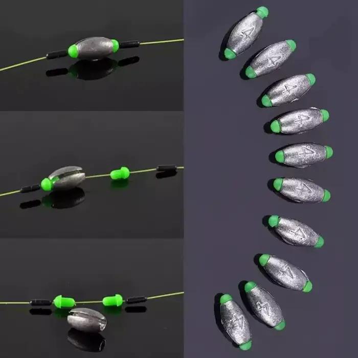 Plombs coulissants olive 2g à 30g pour la pêche de la carpe, lot de 5 ou 10 sinkers