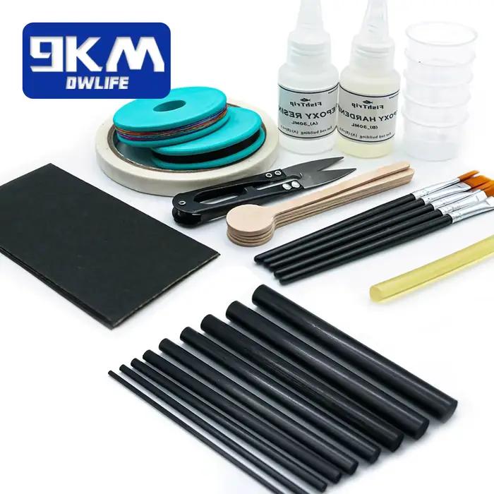 Kit réparation canne pêche complet époxy, 10 bâtons fibre carbone, colle AB, fil pour eau salée