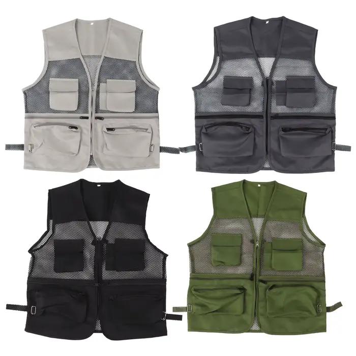 Gilet de pêche respirant multipoches militaire - Veste technique pour activités extérieures et pêche sportive