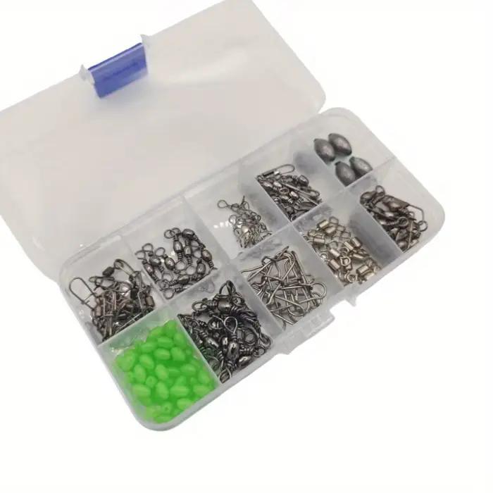 Kit pêche 150 pièces avec connecteurs rapides, plombs oeufs et perles lumineuses pour spinner