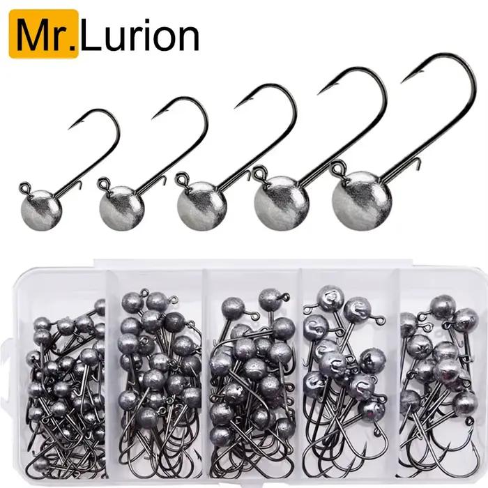Têtes plombées round ball 1g-3g pour leurres souples - 100 hameçons acier carbone boîte