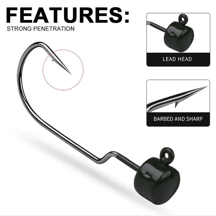 Hameçons plombés Jig Head 5PCS 3.5g-7g en acier carbone pour carpe et black-bass avec leurres souples