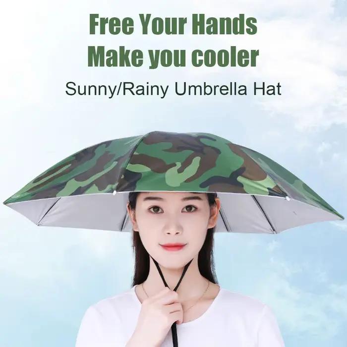 Chapeau parapluie pêche anti-vent pliable portable protection solaire pluie camping plage extérieur