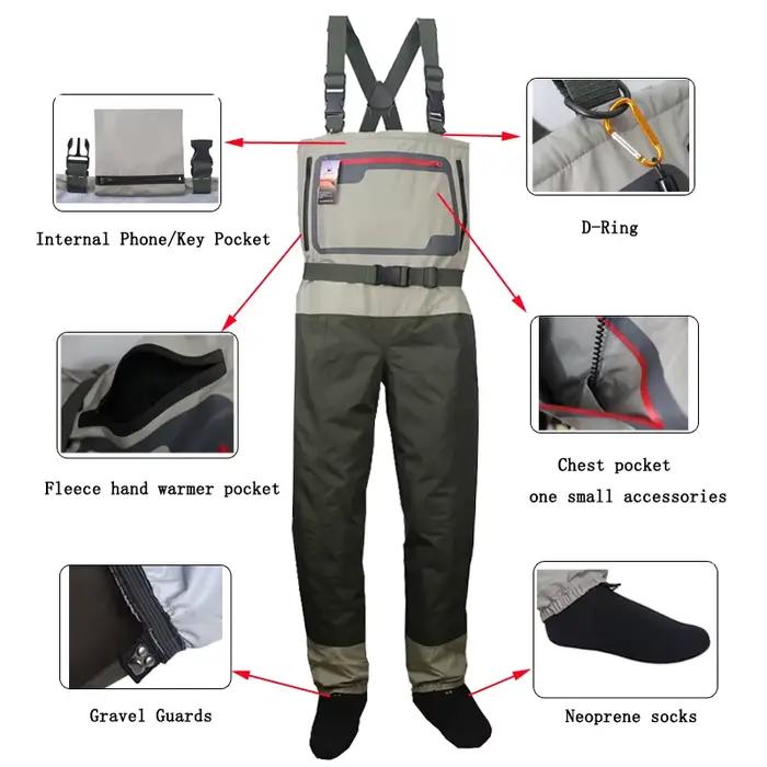 Kit waders poitrine pêche léger convertible homme - Pantalons de pêche respirants pieds nus chasse pêche à la mouche