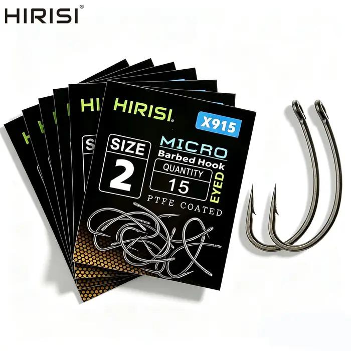 Hameçons carpe Hirisi X915 micro-barbe, acier haute teneur en carbone et revêtement PTFE, lot de 15