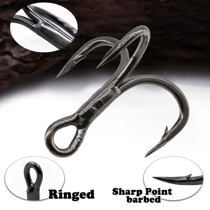 Hameçons triples 6X pour pêche gros carnassiers - Lot de 10 hameçons trebles barbelés ultra-tranchants tailles