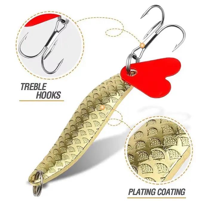 Kit de pêche avec boîte de rangement : 10 leurres métalliques cuillères spinner dorés et argentés pour carnassiers