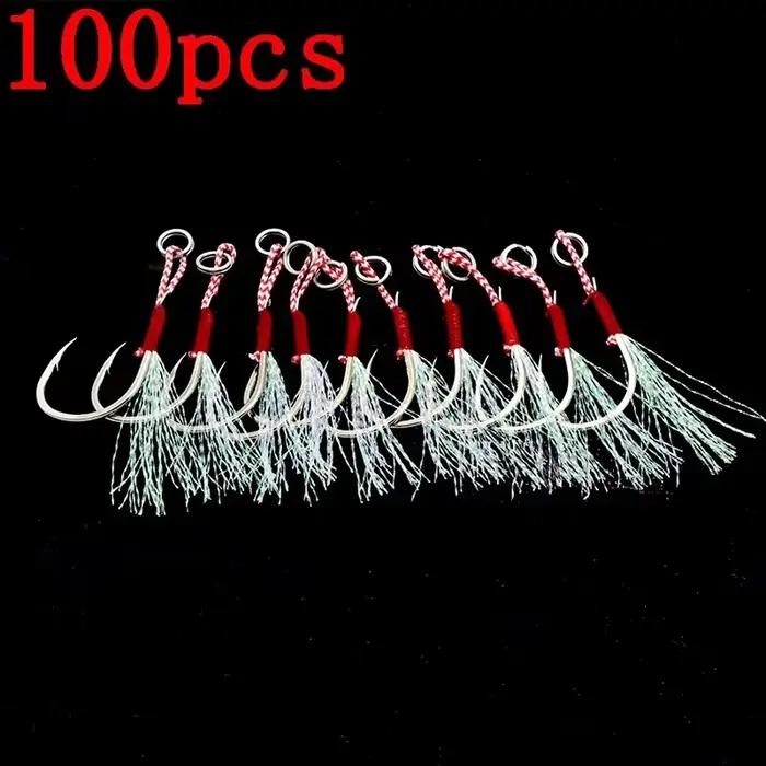 Hameçons assistés à plume pour slow jigging, 20 à 100 pièces, acier haute carbone pour la pêche