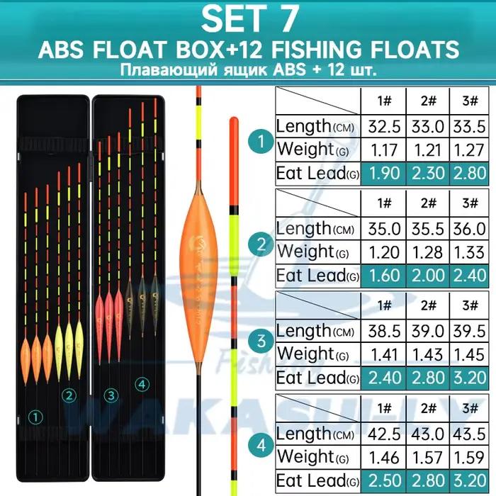 Set 12 Flotteurs Nano Pêche + Boîte ABS Haute Sensibilité Équipement Pêche Extérieur WAKASUILY