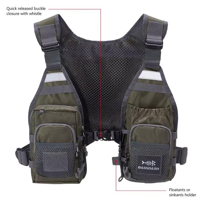 Gilet de pêche à la mouche ultra-léger Bassdash FV08 - Sac poitrine portable unisexe