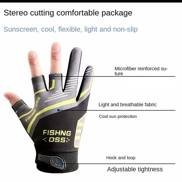 Gants pêche été 3 doigts légers respirants anti-UV pour hommes protection solaire et anti-dérapante