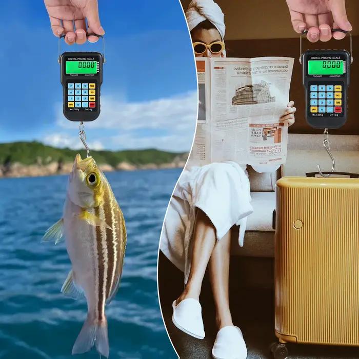 Balance digitale de pêche KKMOON 50kg/110lb avec crochet - Pèse-bagages électronique LCD rétroéclairé pour pesée précise