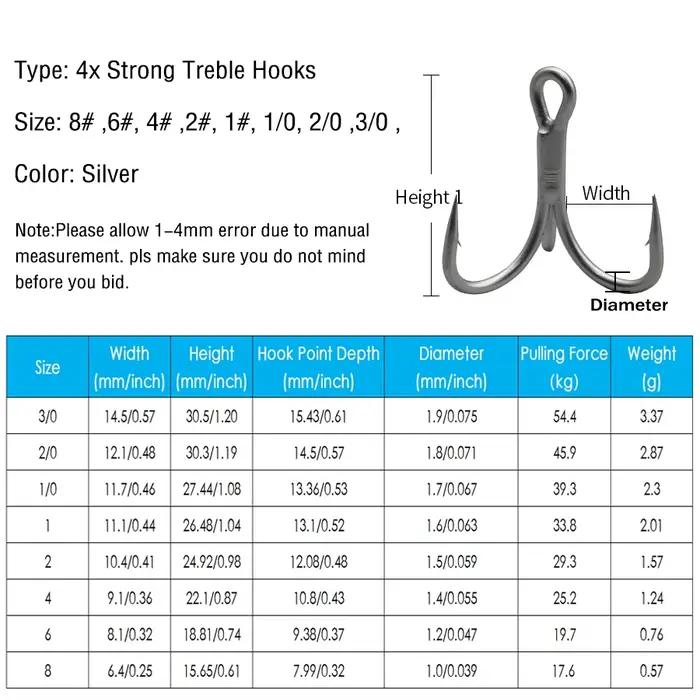 Hameçons triples 4X 10pcs pour gros poissons truite saumon - Pêche sportive maritime