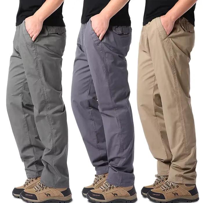 Pantalon été homme coton léger pêche élastique taille loose sport outdoor couleur unie