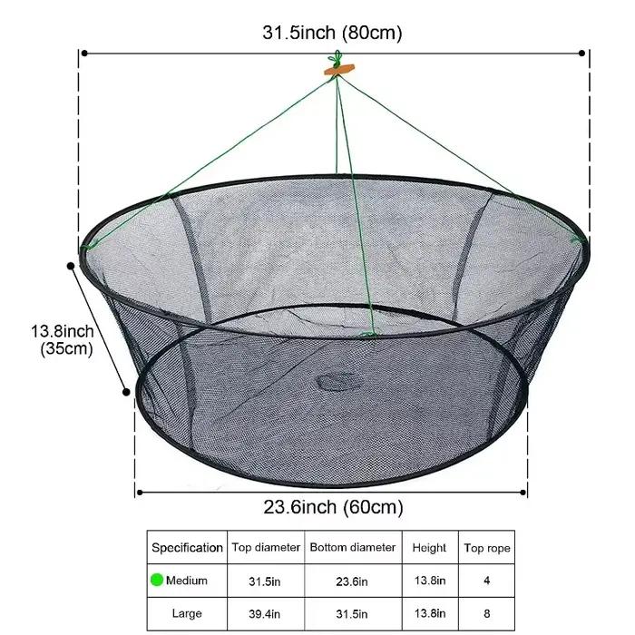 Filet de pêche pliable 80 à 100 cm pour crevettes crabes anguilles avec bouche coulissante cage à crabe filet à crevettes lifting lancé à la main conception rétroactable pêche en déplacement portable