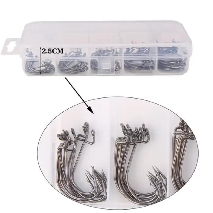 50PCS hameçons crank set 8#-3/0 pour leurres souples vers large gap offset pêche brochet carpe