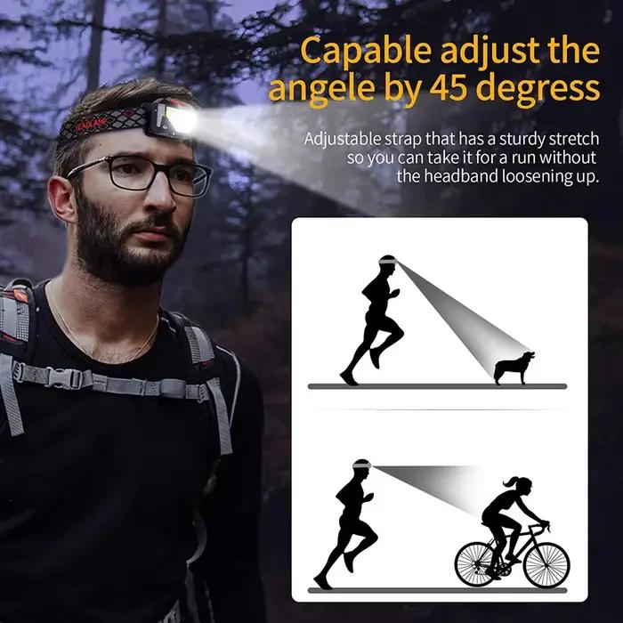 Lampe frontale LED détecteur de mouvement 6 modes - Frontale pêche rechargeable USB étanche XPE+COB