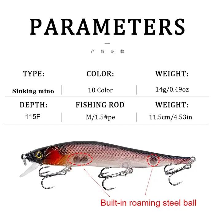 Leurre de pêche 115mm 14g Minnow Crankbait - Appât artificiel pour brochet, perche et carpe