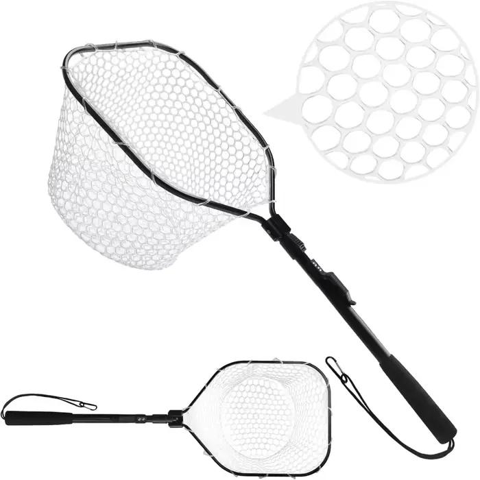 Filet de pêche à la mouche léger et portable en aluminium avec mailles souples pour capture