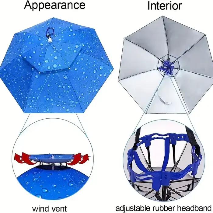Chapeau parapluie de pêche pliable protection solaire et pluie double couche UV 50+
