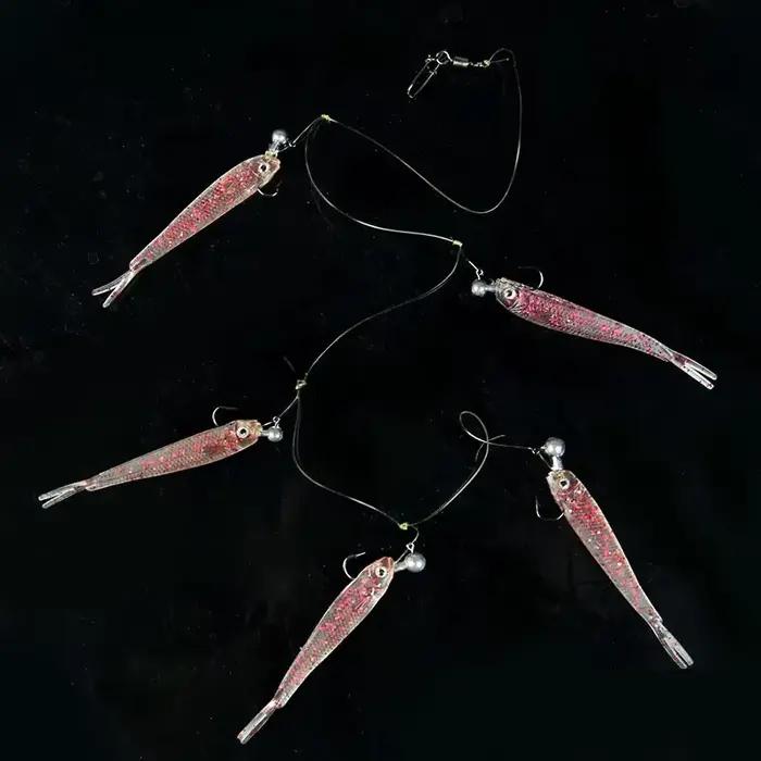 5 leurres souples appâts cluster avec yeux 3D et queue oscillante pour la pêche du bar en mer