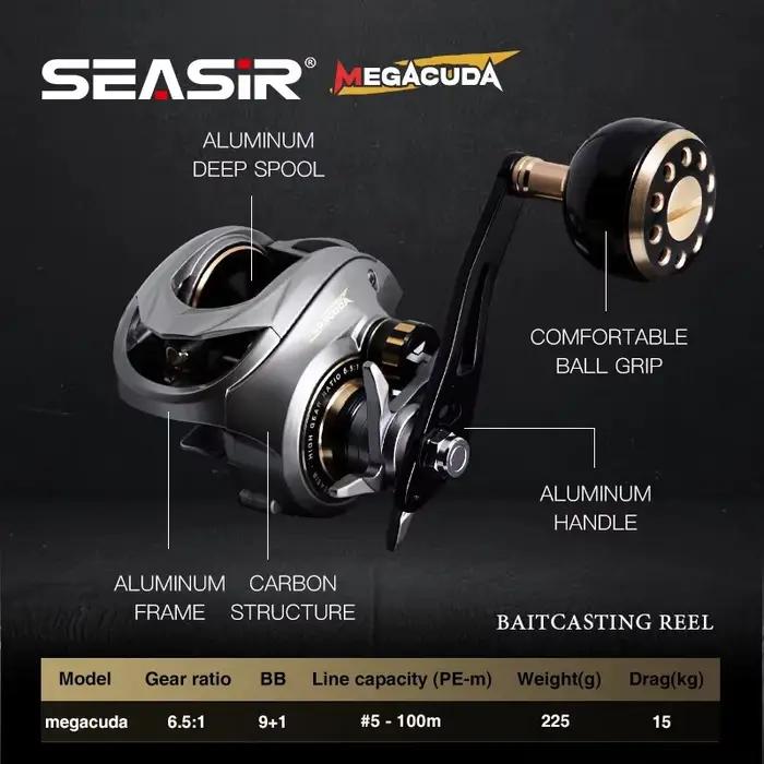 Moulinet baitcasting Seasir Megacuda 15kg frein pour jigging mer avec cadre aluminium et bobine profonde