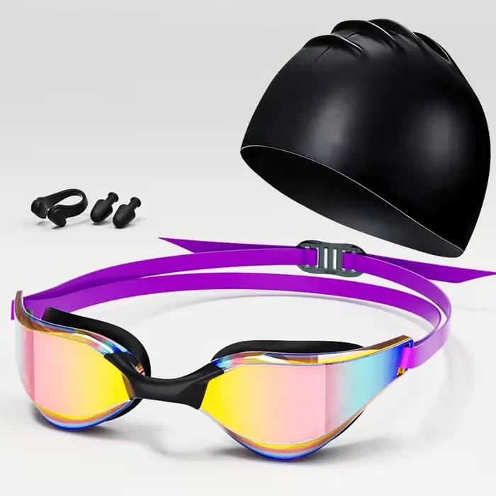 Lunettes de natation professionnelles adulte avec pince-nez bouchons d'oreilles et bonnet - HD étanches