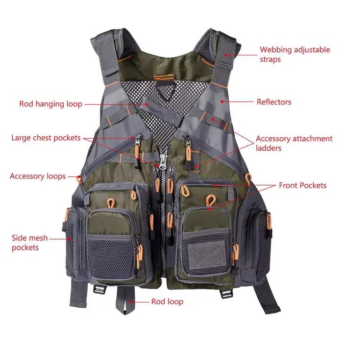 Veste de pêche respirante ajustable Bassdash - Veston technique pêche à la mouche natation sports outdoor