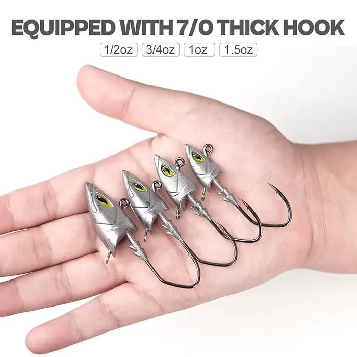 5 hameçons jigging tête triangle 14g à 42g avec yeux 3D - Matériel pêche mer gros poissons