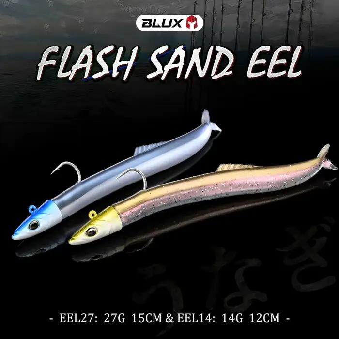 Leurre Souple BLUX Flash Sand Eel 14g 27g pour Bar et Poissons de Mer, Tête Plombée avec Hameçon