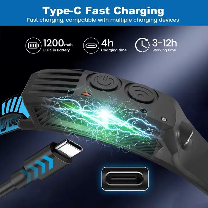 Lampe frontale LED rechargeable USB 10W détecteur de mouvement pour pêche nocturne et camping