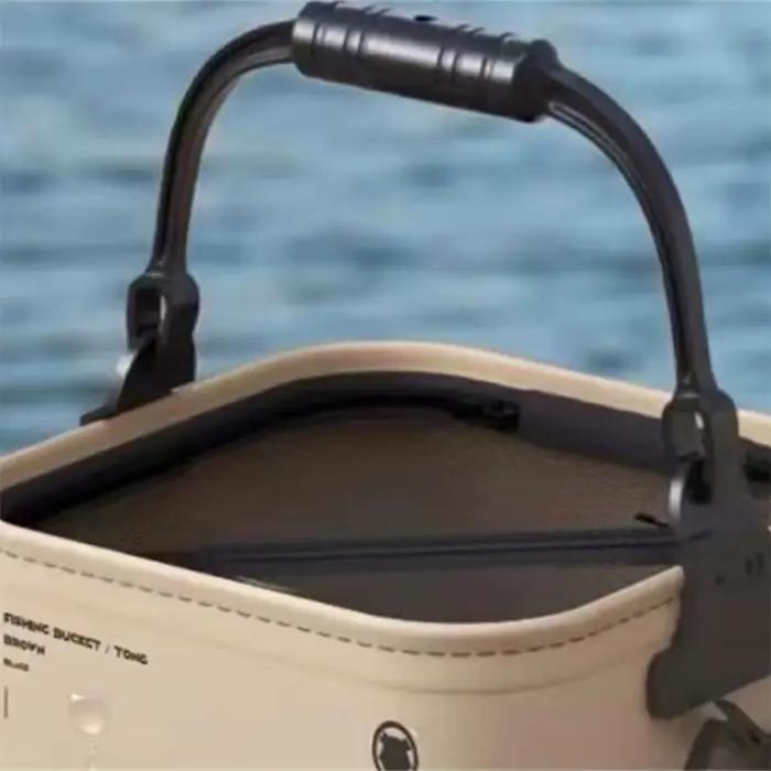 Seau de pêche pliable EVA portable avec filet et corde pour la pêche en extérieur et maison