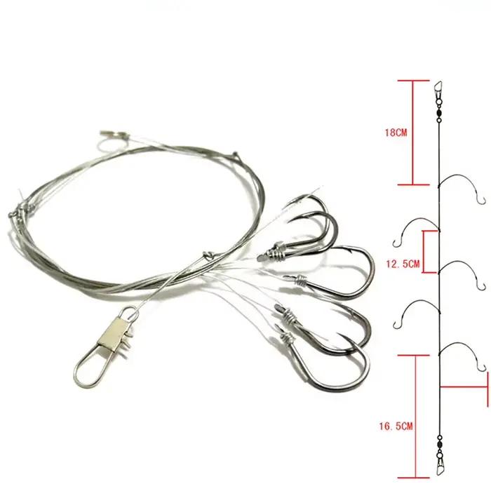 Hameçons acier carbone avec 5 petits hameçons montés sur bas de ligne pour pêche au vif et appâts