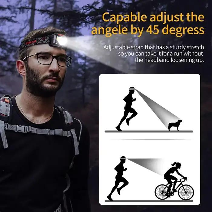 Lampe frontale pêche 6 modes XPE+COB rechargeable USB étanche pour running et camping nocturne