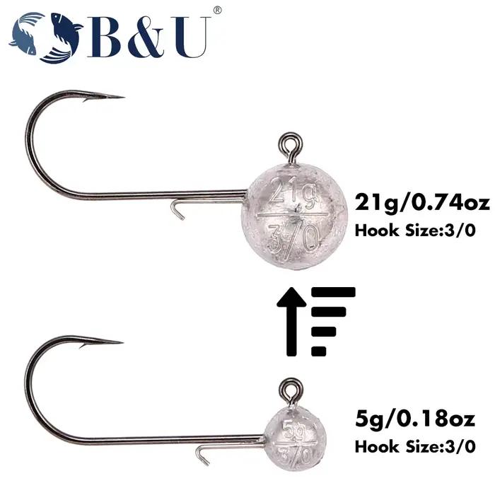 Hameçons jig head plomb haute résistance 3/0 4/0 B&U pour leurres souples 5-21g bass brochet