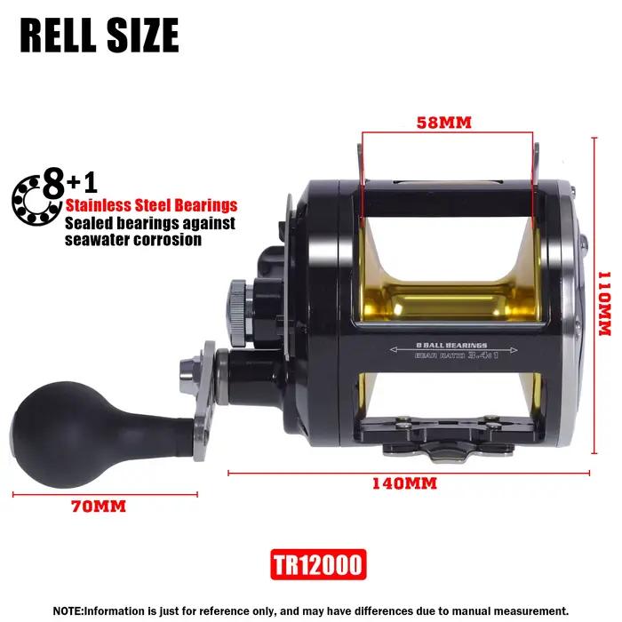 Moulinet trolling drum alliage aluminium corps entier sel mer frein 30kg jigging