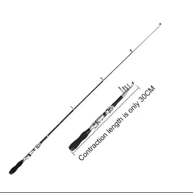 Canne télescopique pêche voyage 1.2m à 2.1m carbone léger avec moulinet mini pour carpe et truite