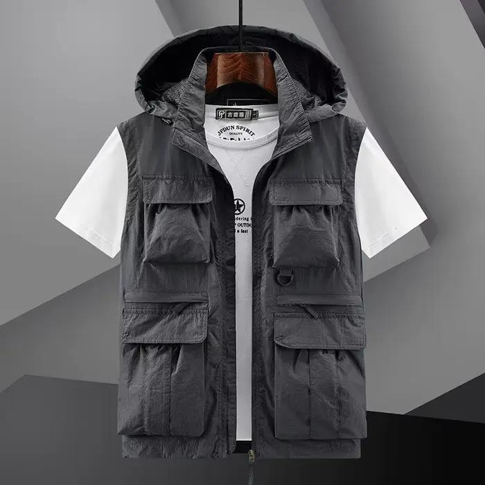 Veste de pêche respirante à capuche détachable - Veston multi-poches qualité premium pour homme printemps