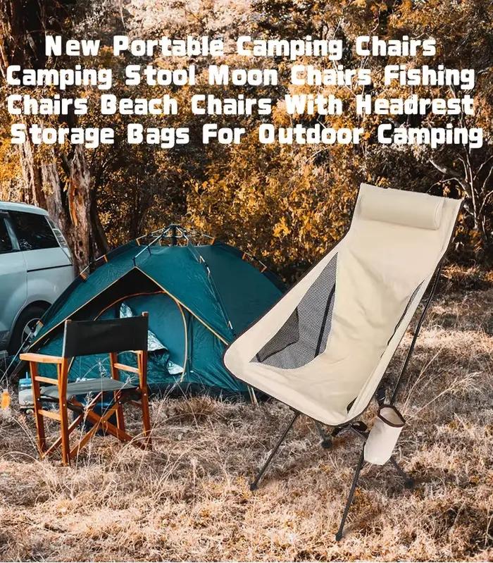 Fauteuil camping pliant avec appui-tête et sacs - Siège pêche Moon Chair pour plage extérieur