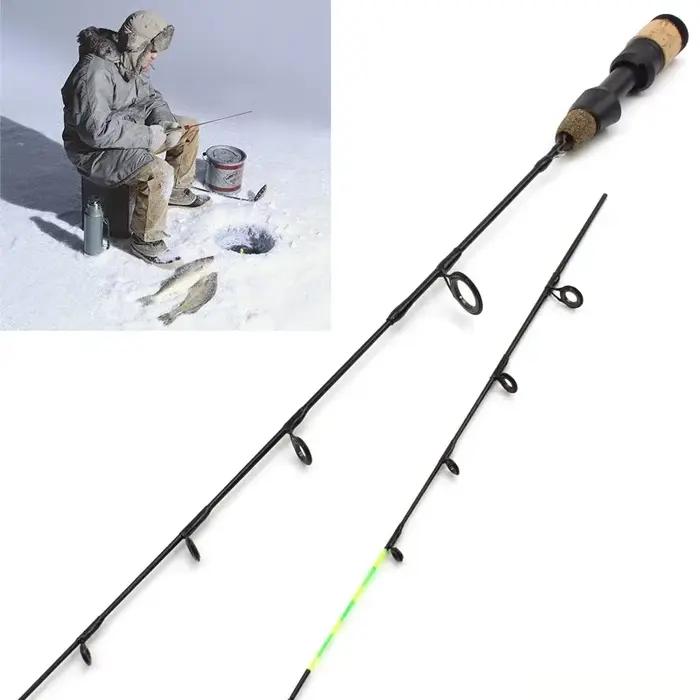 Combo canne télescopique 60cm 2 brins pêche hiver glace carbone moulinet set complet - Équipement hivernal