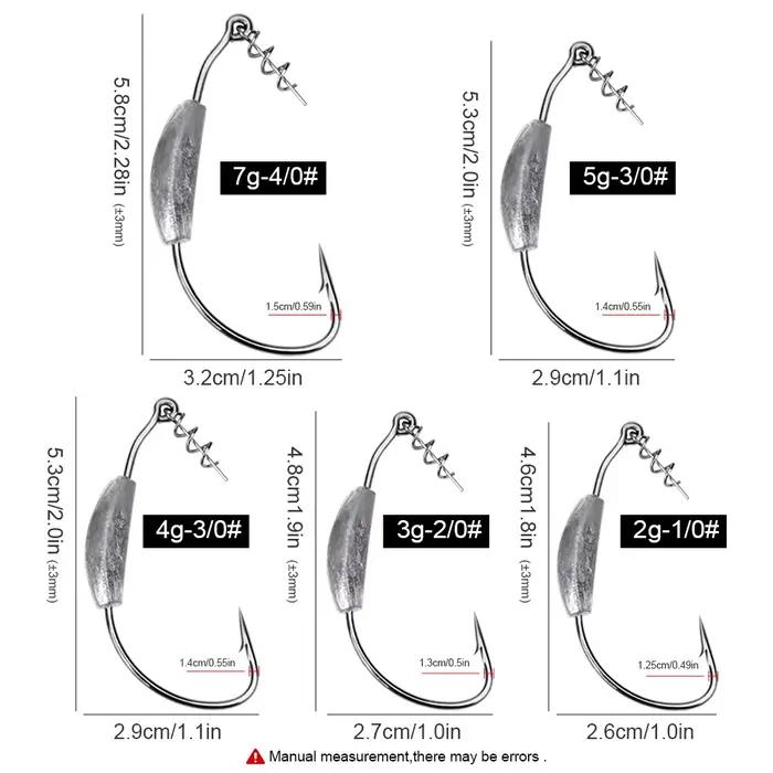 5 hameçons offset weighted crank 2g à 7g pour montage texas rig - Hameçons barbelés pour leurres souples