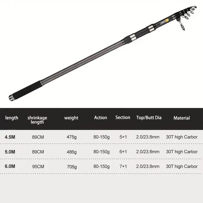 Canne à pêche surf télescopique BUDEFO carbone 5.0m puissance 80-150g pour surfcasting et voyage