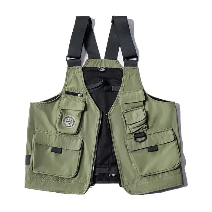 Veste tactique pêche multi-poches avec sac solide et bretelles larges pour équipement