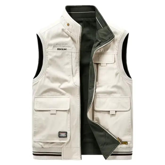 Veste de pêche sans manches double face militaire multi-poches pour homme taille grande 8XL coton automne hiver