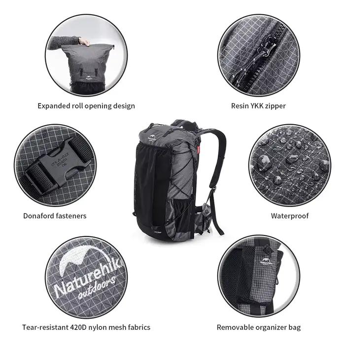 Sac à dos 40l Naturehike pour pêche trekking et randonnée avec housse de protection intégrée