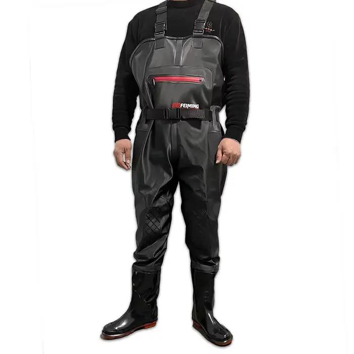 Waders pêche PVC léger 3kg - Combinaison leurre noire unisexe avec bottes intégrées étanches