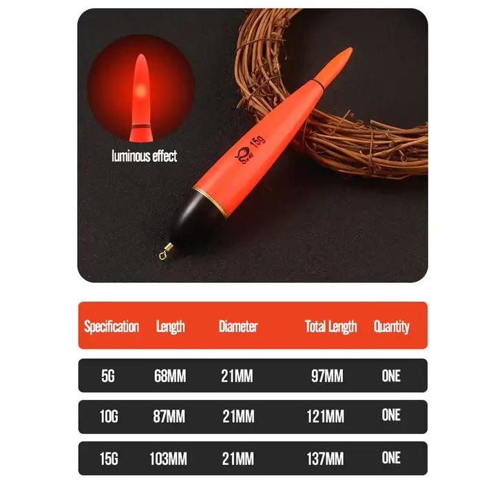 Flotteur de pêche nocturne lumineux 5g 10g 15g, léger et résistant à la pression, pour pêche au coup