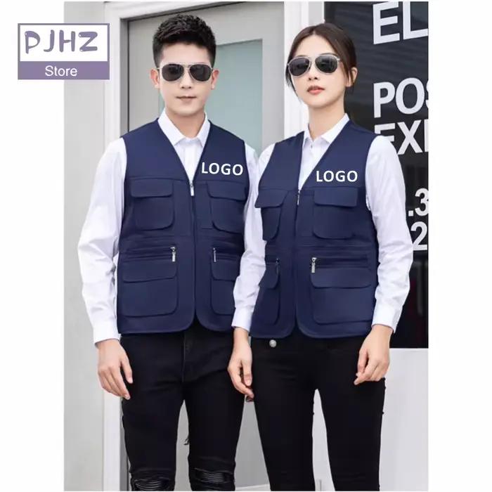 Veste technique multi-poches pêche et voyage avec impression logo personnalisé pour professionnels extérieur