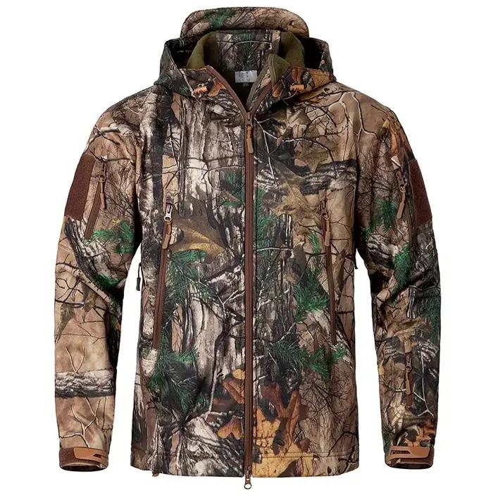 Veste de chasse camouflage silencieux homme imperméable polaire soft shell pêche randonnée capuche
