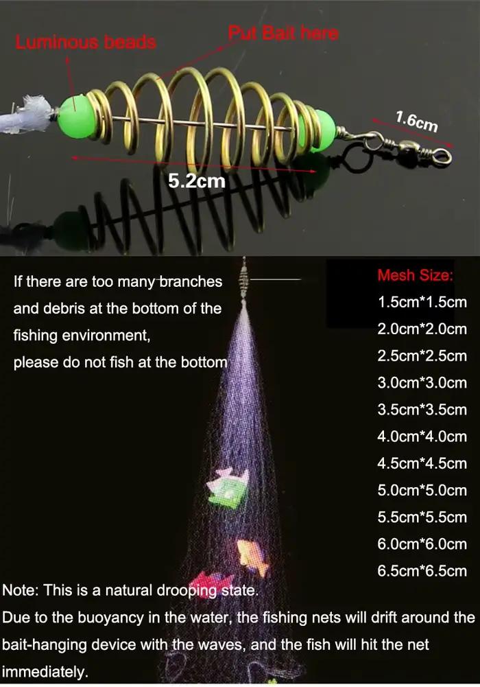 Filet appât nylon pliant perles lumineuses pêche nocturne bancs poissons trappes extérieures capture